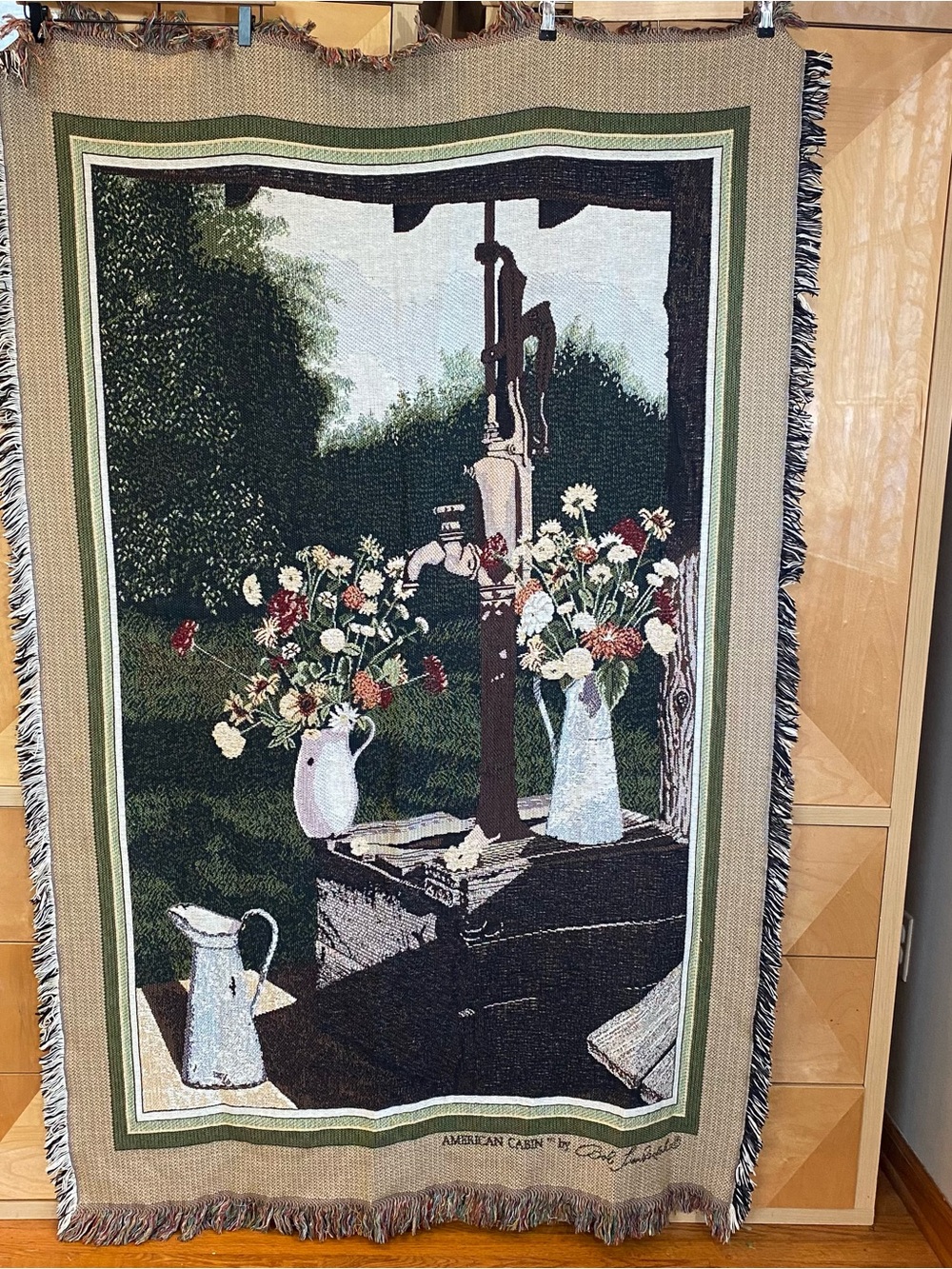 Vintage Bob Timberlake Tapestry Throw Blanket “American Cabin” Floral 64" X 43"